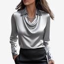 Damebluse med Drapehals og Slim Fit