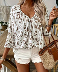 Marivelle - Elegant bluse med print, V-hals og lange ærmer