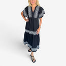 Dame V-Hals Midi-Kjole med Print
