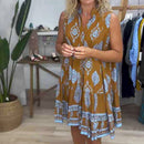 Astrid – Dame Mini-Kjole med Printmønster og Ærmeløst Design