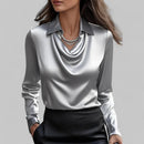 Damebluse med Drapehals og Slim Fit