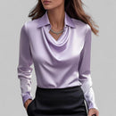 Damebluse med Drapehals og Slim Fit
