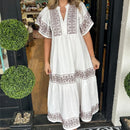 Dame V-Hals Midi-Kjole med Print
