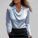 Damebluse med Drapehals og Slim Fit