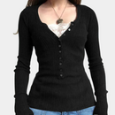 Jennifer – Slim Fit Top med Knapper, V-hals og Lange Ærmer