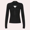 Jennifer – Slim Fit Top med Knapper, V-hals og Lange Ærmer