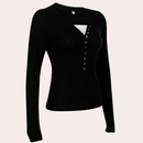 Jennifer – Slim Fit Top med Knapper, V-hals og Lange Ærmer