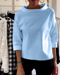 Lena - Elegant Ensfarvet Sweatshirt Med Halvhøj Krave