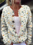Hannah - Blød blomstret cardigan med knaplukning og