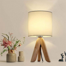 Moderne træbordlampe med hørskærm