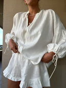 Sophie - Dame casual 2-delt sæt med V-hals top + shorts