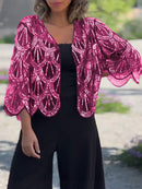 Olivia - Casual cardigan med V-hals og halv ærme