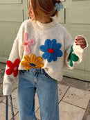 Emma casual sweater med blomsterstrik